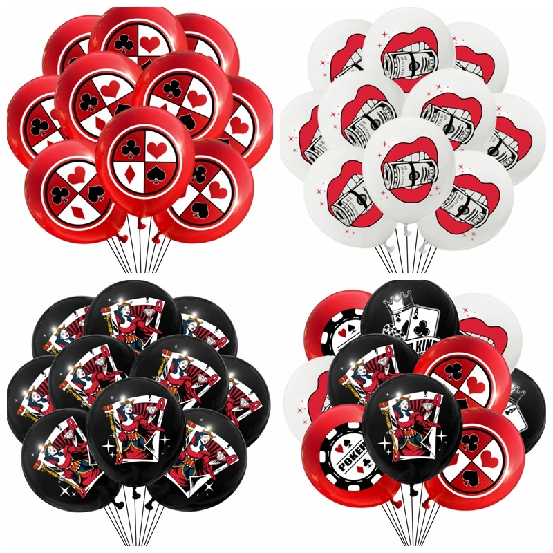 10 Uds. De decoración para fiesta temática de Casino, juego nocturno de póker, globo rojo y negro para cumpleaños, Carnaval, suministros para fiesta nocturna de Las Vegas