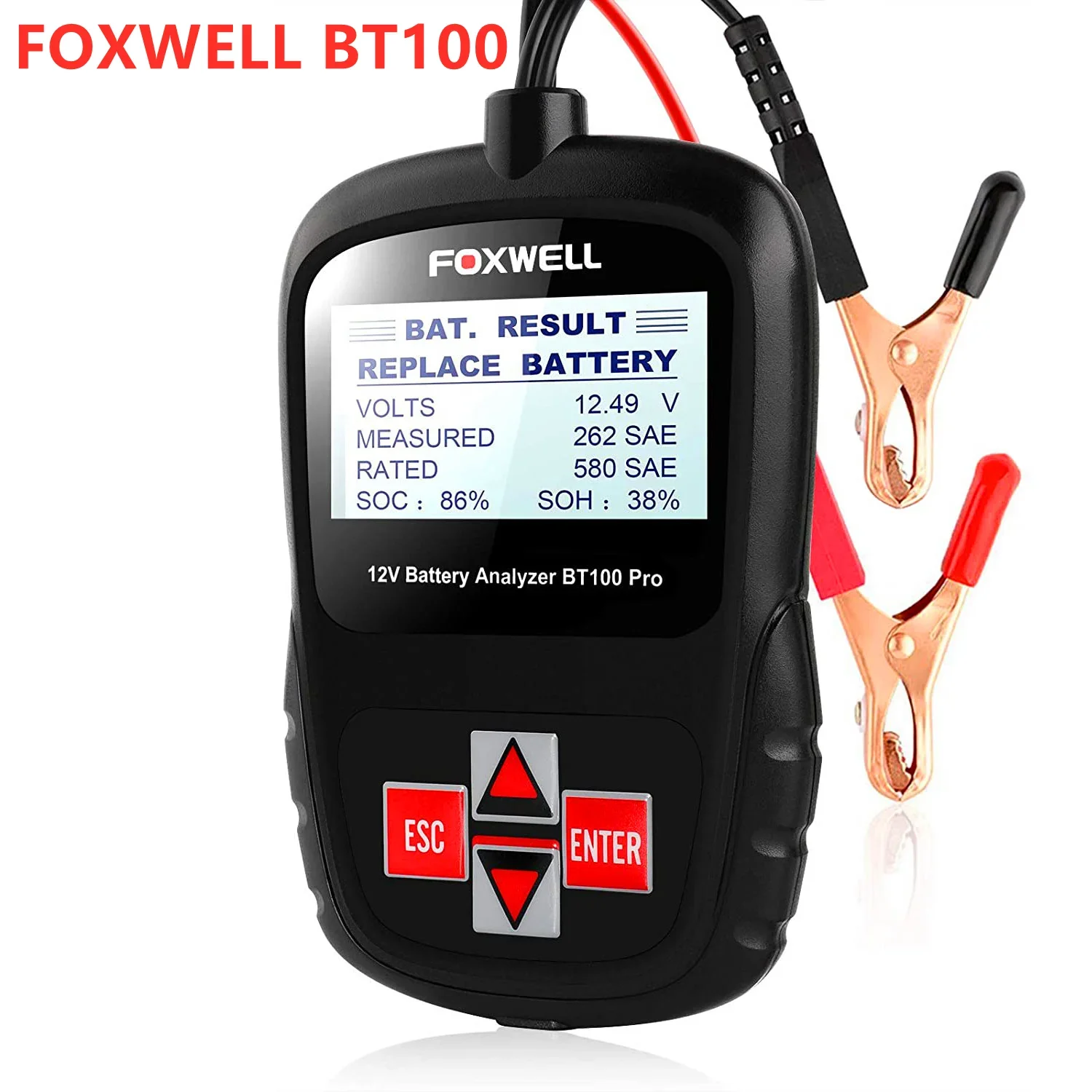 FOXWELL BT100 Pro 12V Car Battery Tester For Flooded AGM GEL 100 to 1100CCA 200AH Battery Health Analyzer Diagnostic Tool Best