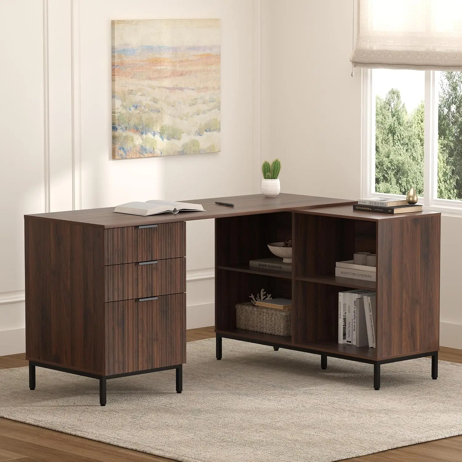 L Executive Desk with Storage, 60