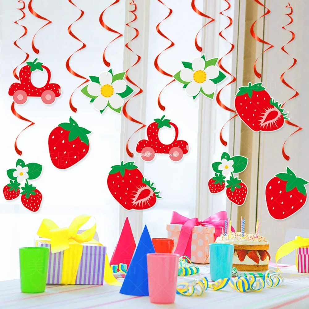 Strawberry Themed Birthday Party Decorations Happy Strawberry Birthday Banners Strawberry Cupcakes Topper Party Decorations