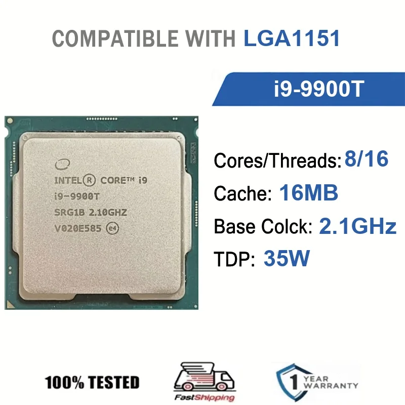 Intel Core I9-9900T 8 Core 16 Thread 2.1GHz 35W 16MB Cache 14nm