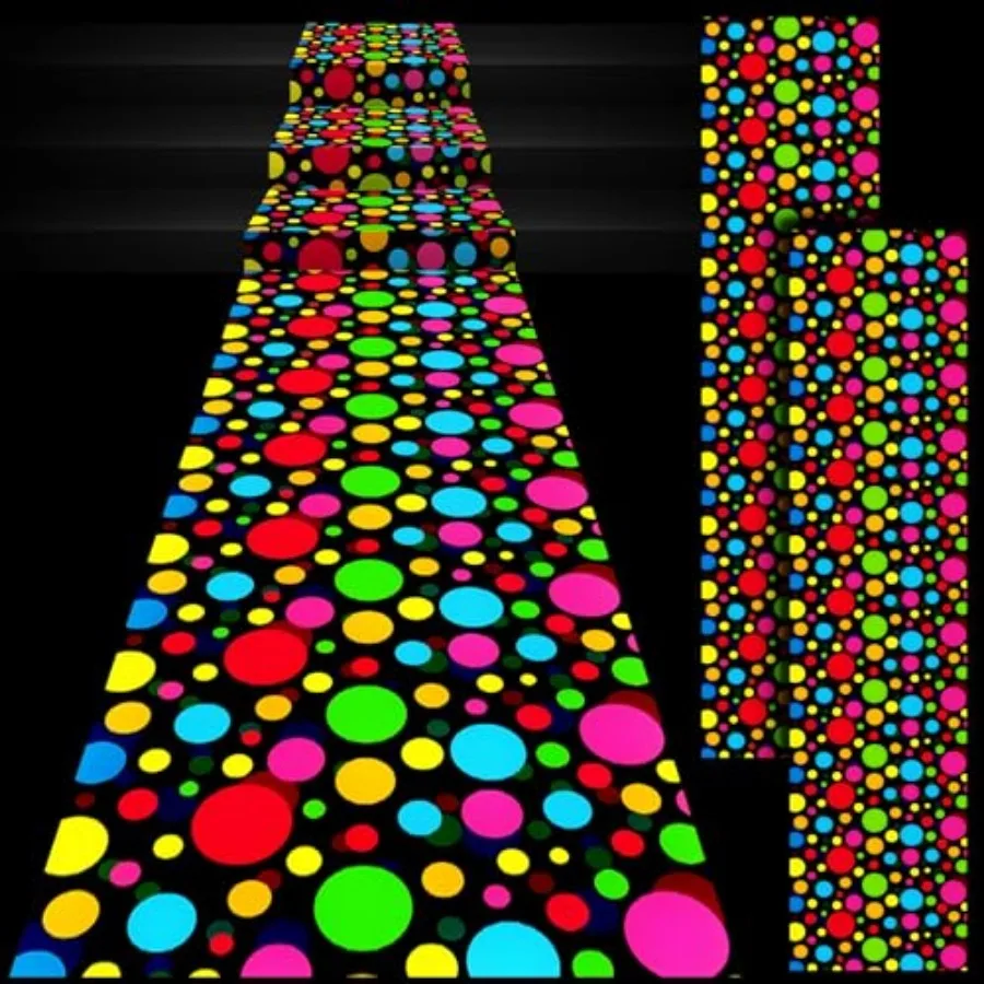 

3 Pcs 118 x 39 Inch Disposable Circle Dot Neon Floor 80 90s Party Decorations DIY Plastic PE Dance Floor Neon Carpet Runner Ais