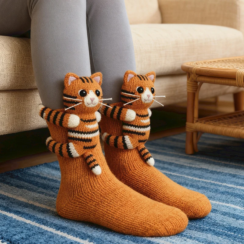 

3D Knitted Cute Animal Floor Socks New Fun Novelty Handmade Crocheted Warm Socks Cubic Sloth Creative Children's Gifts 2025