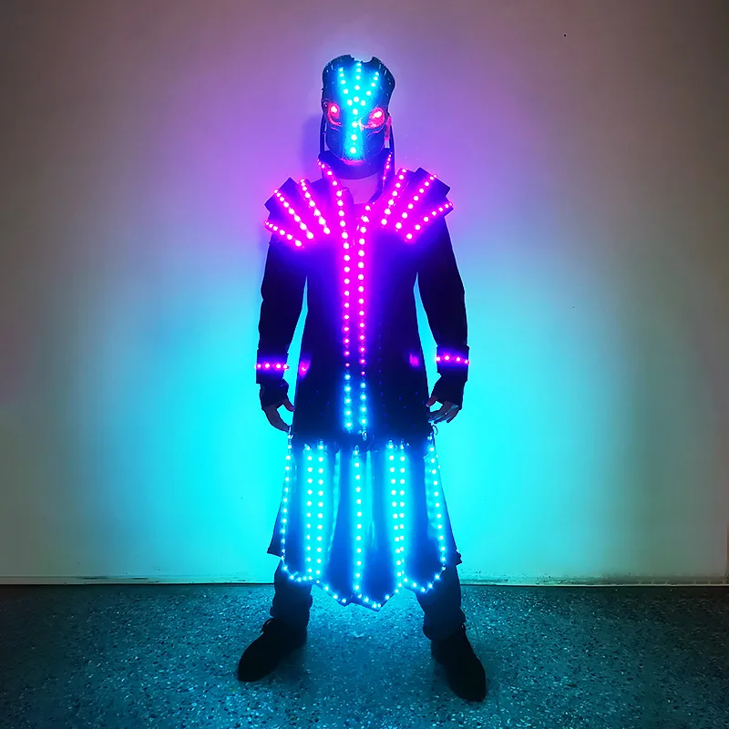 Светодиодный полноцветный светящийся костюм робота, шлем с черепом, креативный костюм, атмосфера, сценический костюм, вечерние костюмы для DJ-бара, шоу, одежда