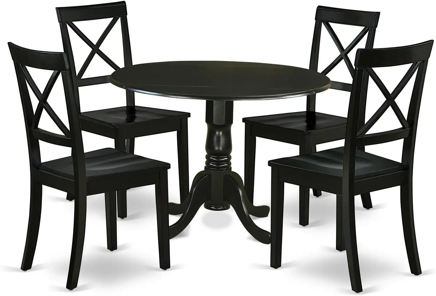 East West Furniture Dlbo5-Blk-W 5 Piece Dinette Set For 4 Includes A Round Dining Room Table With Dropleaf And 4 Kitchen Dining