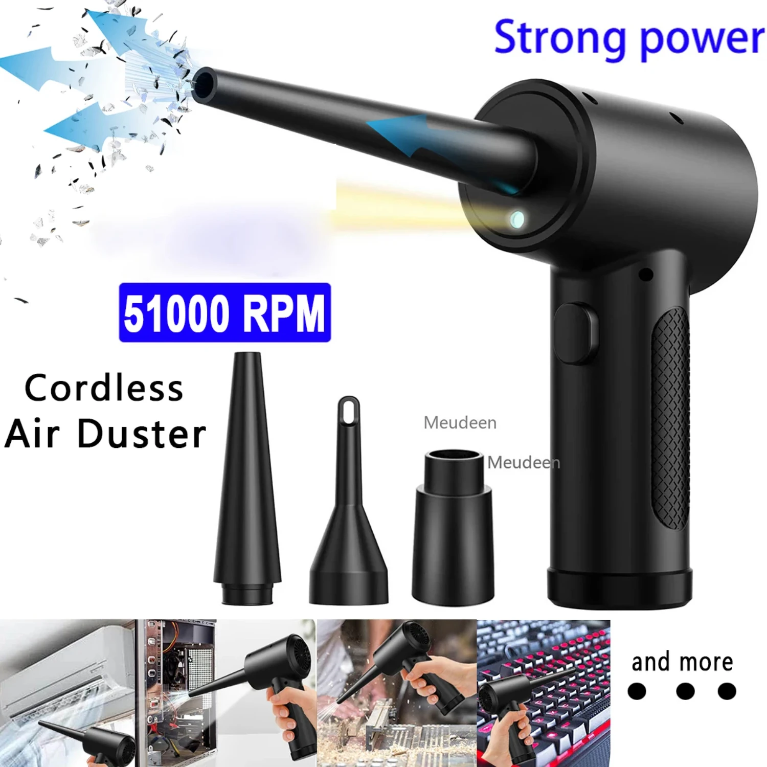 51000RPM Wireless Air Duster Adjustable Cordless Air Blower Compressed Dust Blowing Gun Handheld Keyboard  Camera Cleaner