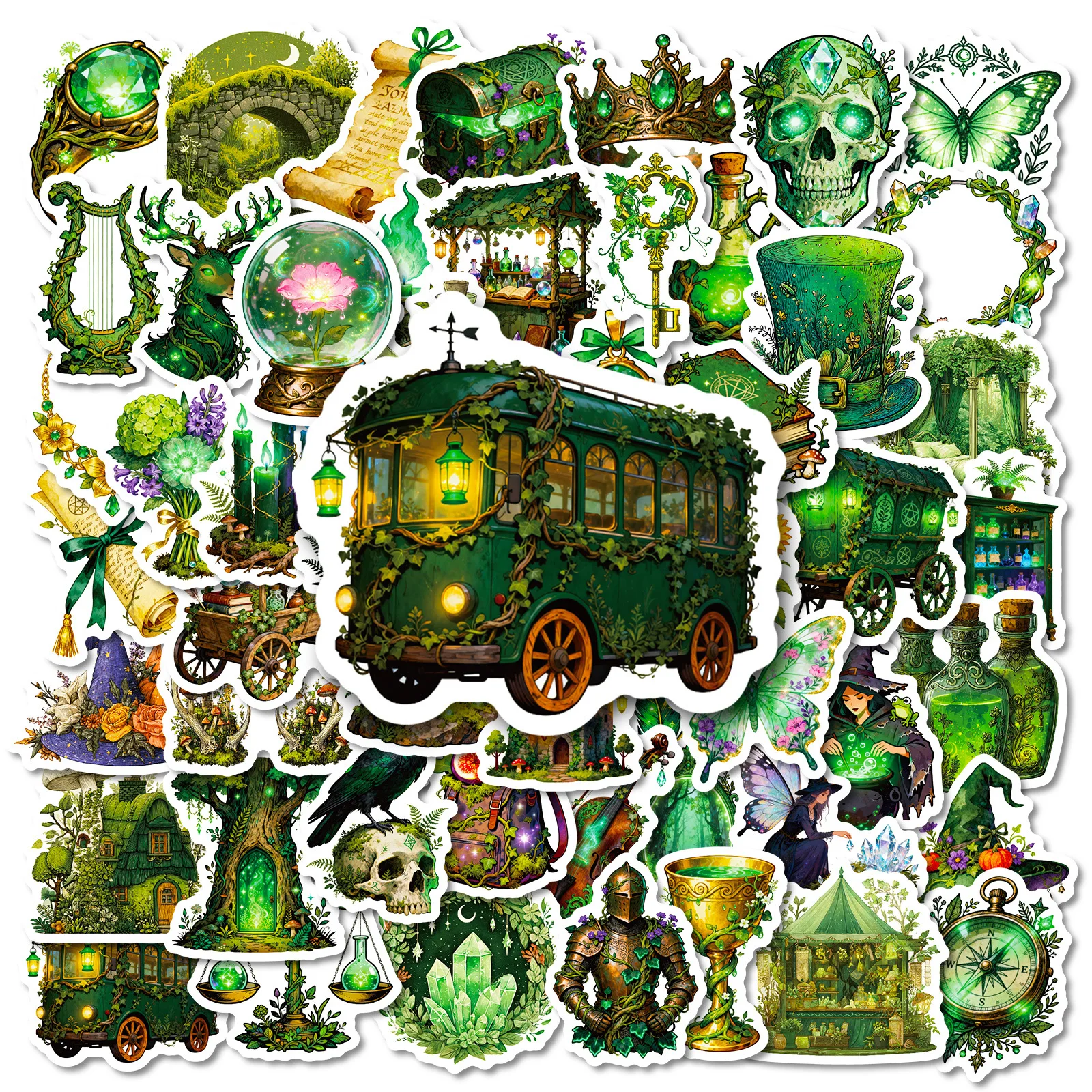 56 個新しいグリーンフォレストグラフィティステッカーマジックスタイル漫画魔女装飾 DIY おもちゃラップトップギター車バイクスケートボードデカール