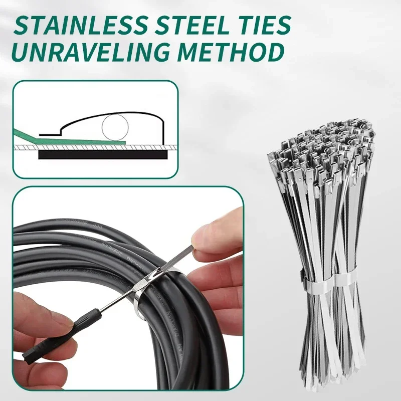 Lots Stainless Steel Cable Ties Self-Locking Multi-Purpose Heavy Duty Fence Wrap Metal Zip Tie 4.6mm Wide Fastening Ring Strap