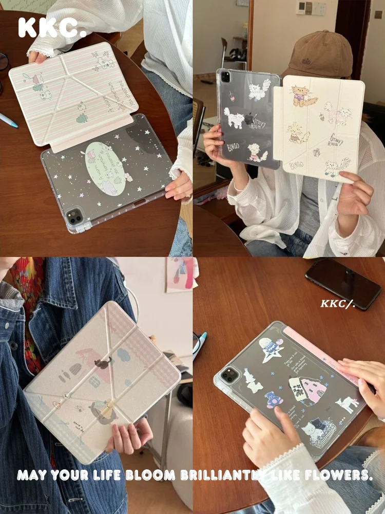 Cartoon Dog cat Paradise INS Korea for Samsung Galaxy Tab A8/A9/A11+FE LITE PLUS/S6 Lite/S7/8/9/10+ FE Tri-fold Stand Cover ﻿
