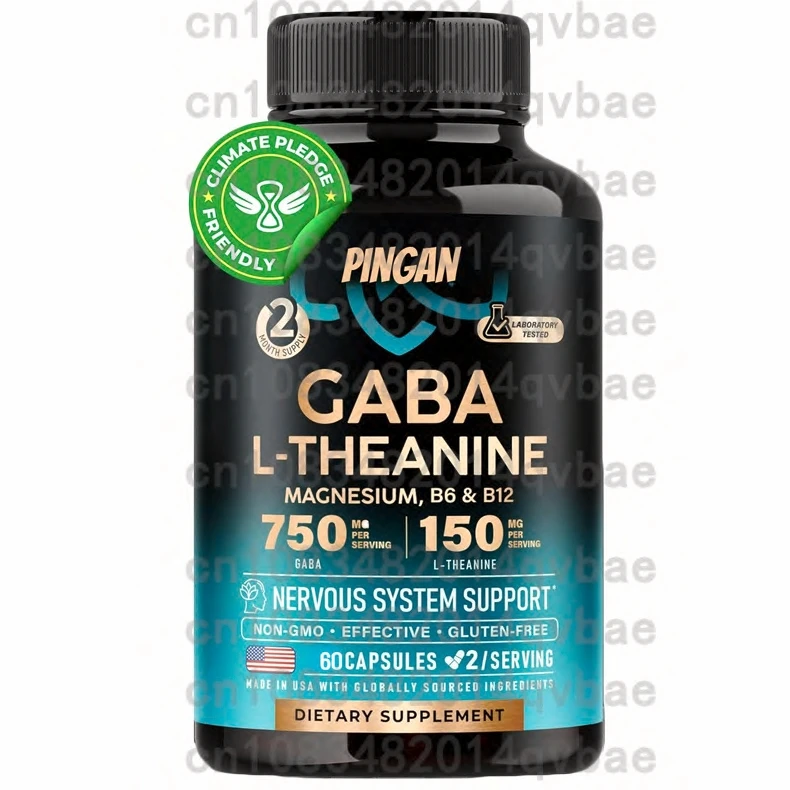 GABA L-theanine - Suplemento para aliviar el estrés - Magnesio |   Vitamina B6-750 Mg Ácido Aminobutérrico Gamma 60 Cápsulas