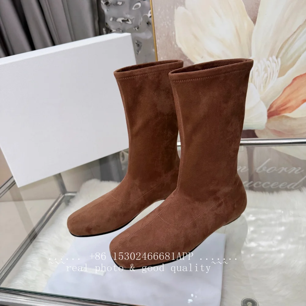 Fall/Winter genuine leather stretchy small heel slimming low heel short boots, versatile flat heel moccasins