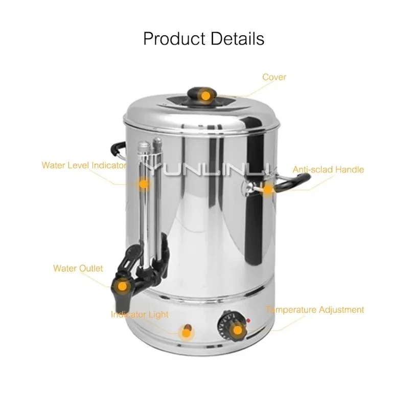 Electric Boiling Bucket 15L Anti-dry Burning Stainless Steel Water Heater Commercial Milk Tea Barrel Electric Kettles