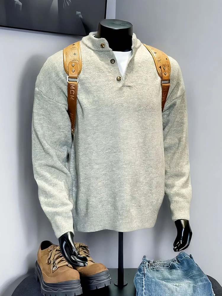 

American Retro Henry Collar Heavyweight Knit Sweater Men's Sle Autumn Winter Lazy High-End Soft Knitted Base irt