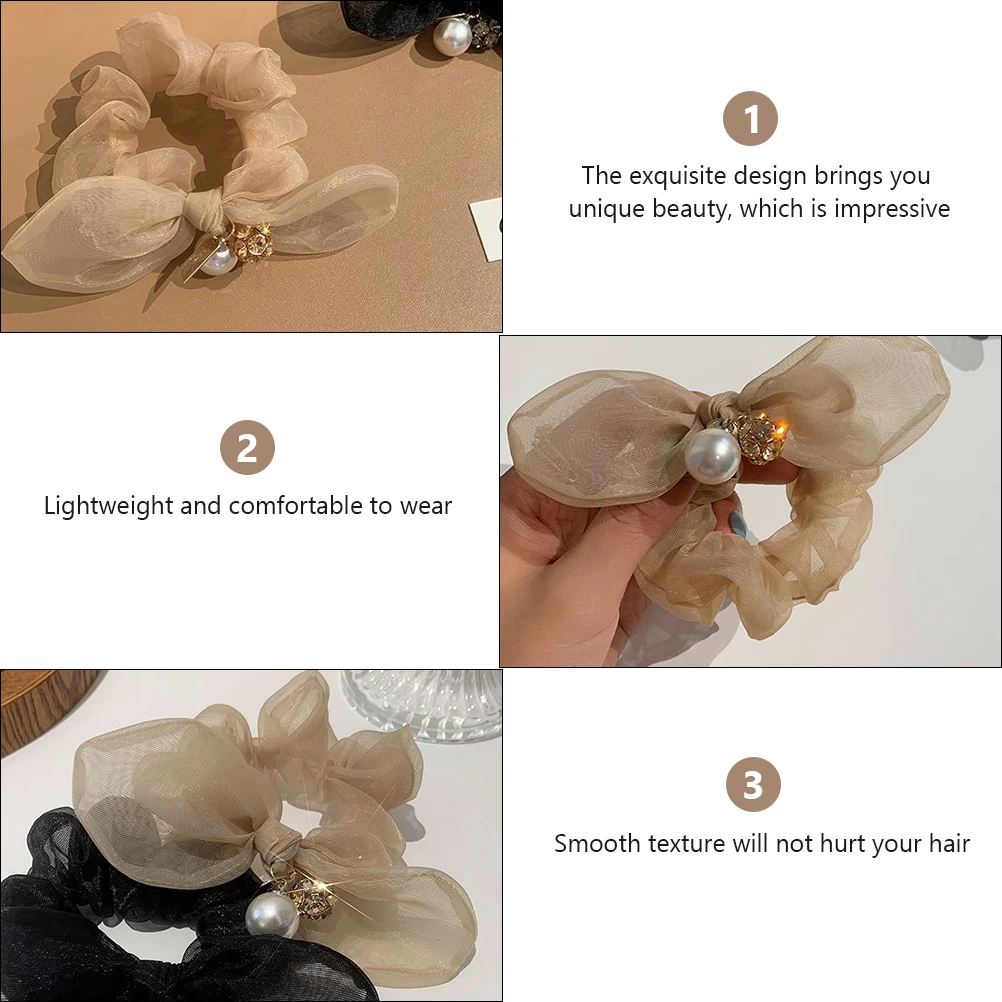 

1Pcs Organza Bow Hair Tie Pearl Elastic Head Rope Headdress Ponytail Holder Women Hair Ring Wedding Party Accessory