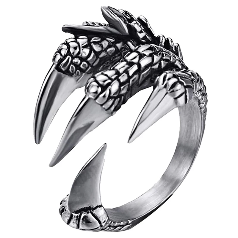 Vintage Punk Titanium Steel Eagle Dragon Claw Rings Halloween Skull Ring Hot Selling Men\'s Domineering Open Rock Animal Jewelry