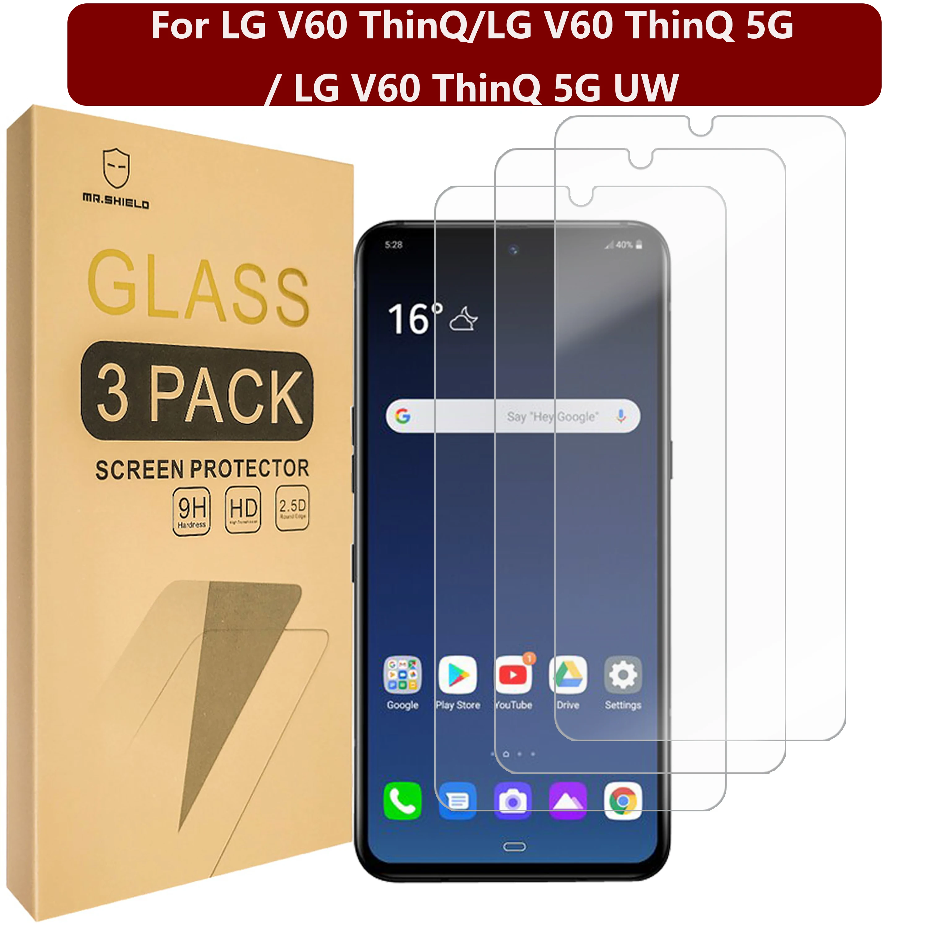 

Защитная пленка Mr.Shield [3-Pack] для LG V60 ThinQ/LG V60 ThinQ 5G / LG V60 ThinQ 5G UW [закаленное стекло] [твердость 9H]