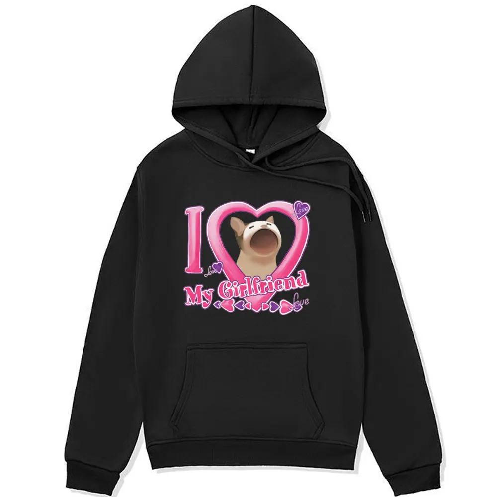 

Valentines Pop Cat Meme Graphic Hoodie Gift for Your Love Funny Viral Cat Sweatshirts Men Women Clothes Fashion Oversized Hoody