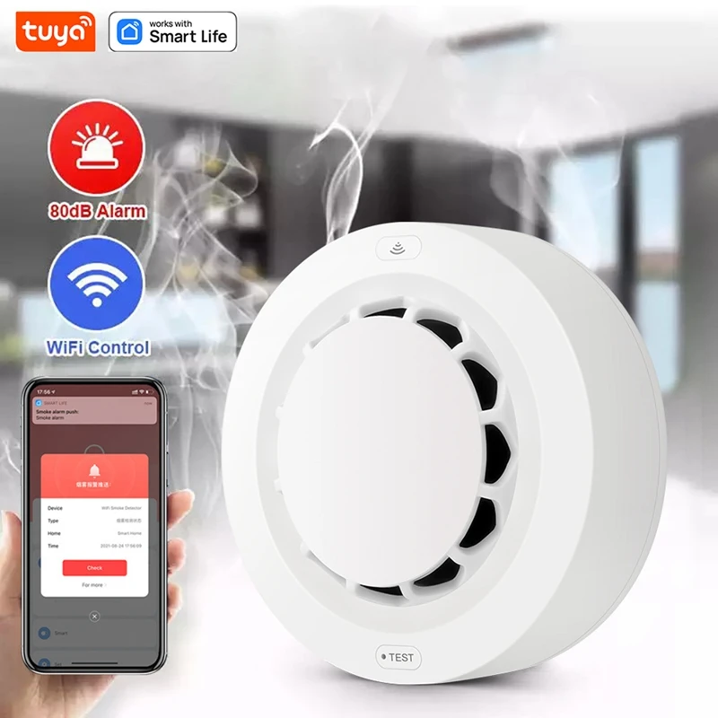 Tuya alarma de humo Wifi, protección contra incendios, Detector de humo, sistema de seguridad para el hogar, Bomberos