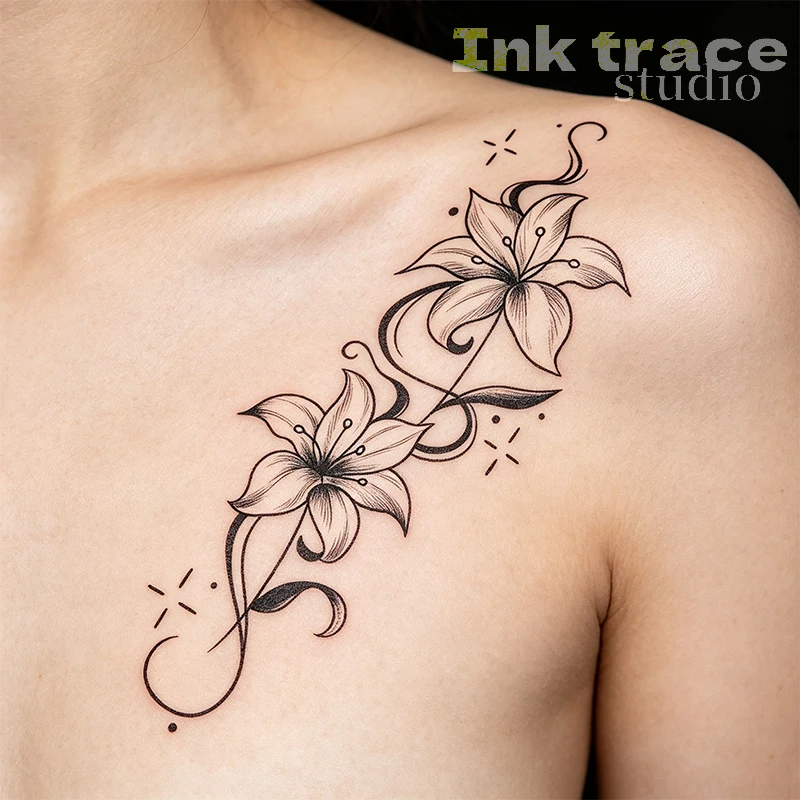 Waterproof Long-Lasting Realistic Black Lily Tattoo Stickers for Women Arm Forearm High-End Floral Arm Tattoo Decals