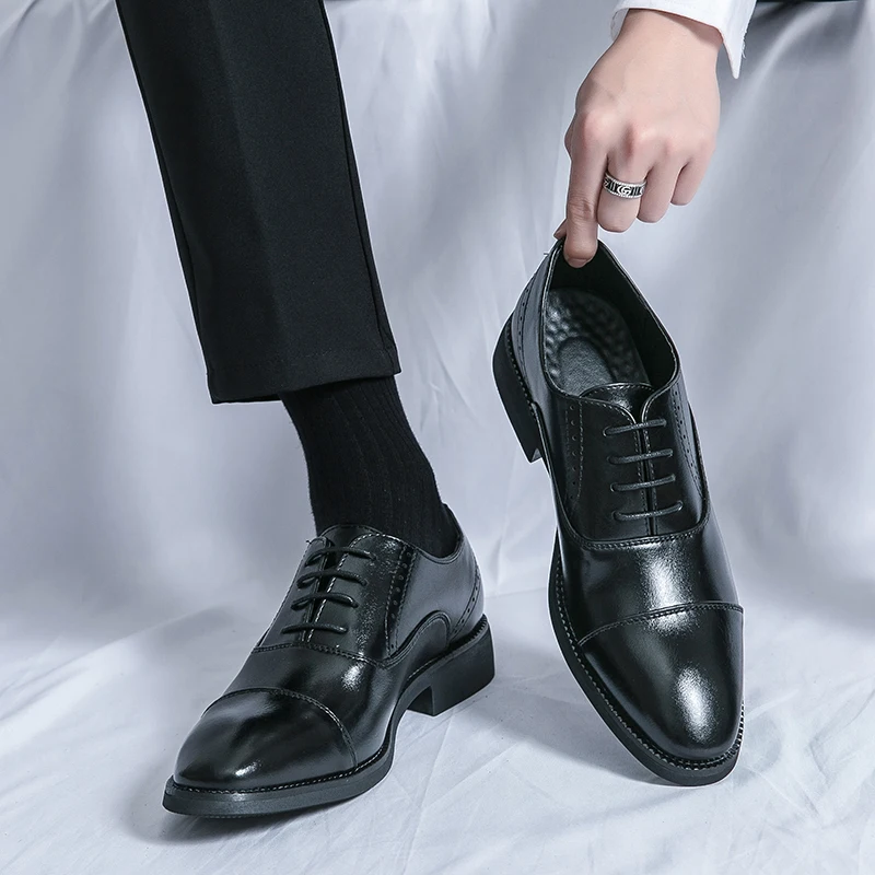 

2024 Brand Spring Summer Men Dress Shoes Lace Up Casual Black Leather Shoes Men Loafers Luxury Wedding Party Male Shoes men