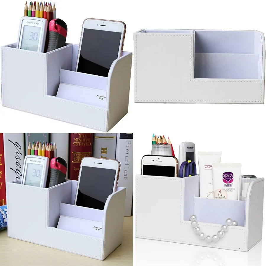 

Multi-functional Desk Organizer Caddy with PU Leather Design for Office Use Ideal Storage Solution for Pens Pencils Cell Phones