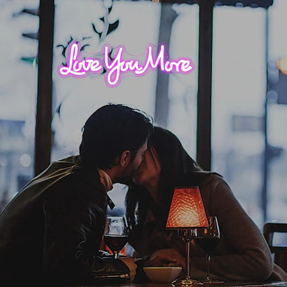 Love You More Neon Sign USB Dimmable LED Light for Girls Bedroom Wedding Party Birthday Valentines Day Aesthetic Wall Decor Gift