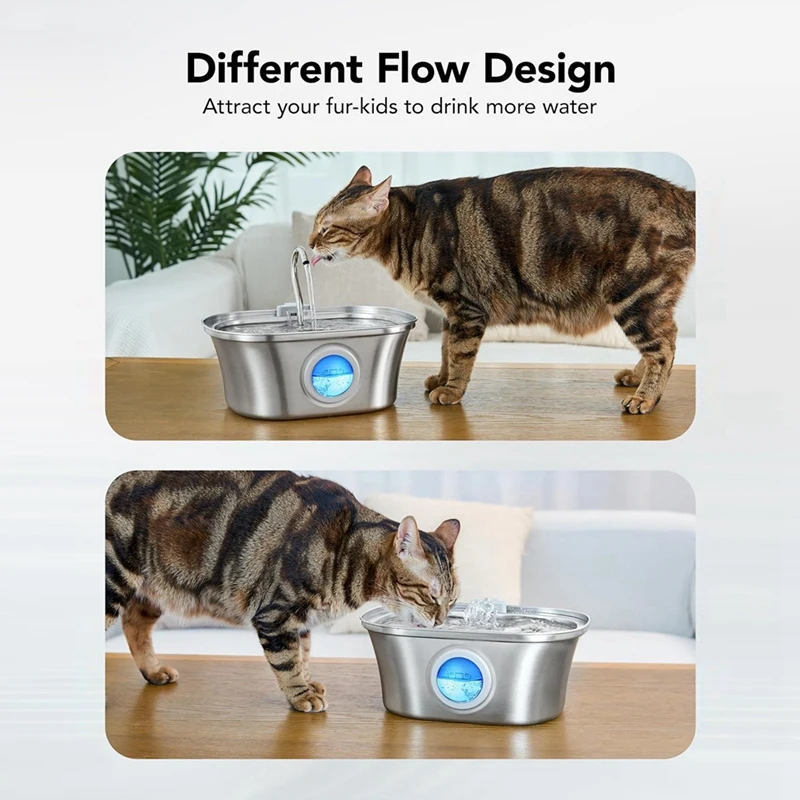 Cat Water Fountain With Water Level Window,Stainless Steel Automatic Pet Water Fountain,Dog Water Dispenser Durable ,EU Plug