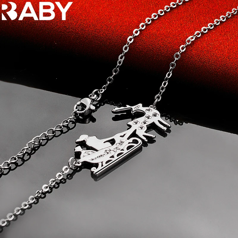 URBABY 925 فضة الأيائل زلاجات قلادة قلادة للنساء الرجال موضة الزفاف حفلة خطوبة مجوهرات مع سلسلة 18 بوصة #3