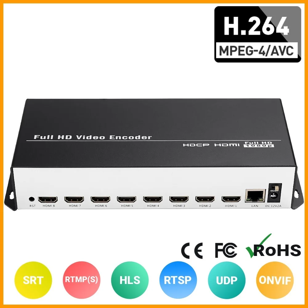 Top! 8 Channels HEVC H.264 HD HDMI to IP Video Encoder IPTV Live Streaming Encoder HD Encoders with UDP HLS RTMP RTSP SRT ONVIF