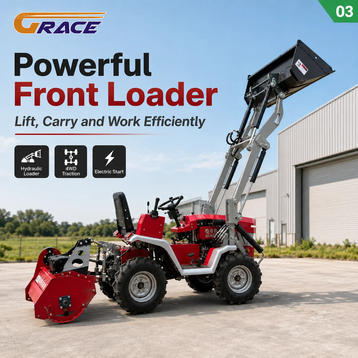Farm & Lawn Multi-function Wheel Tractor Free Shipping, Equipped with Loader, Rotary Tiller, Lawn Mower, Bulldozer for Soil Loos