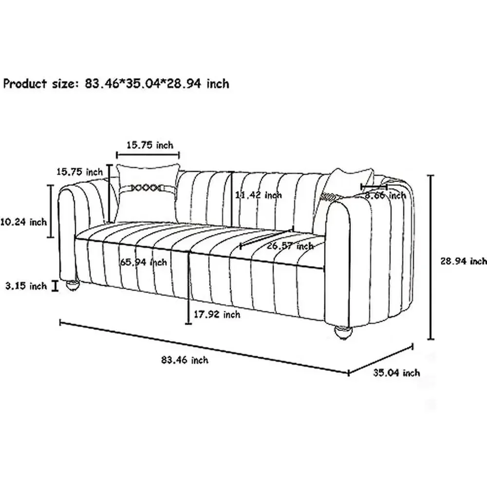 Luxury Modern Velvet Tufted Couch 3 Seater Sofa Living Room Furniture Minimalist Chic Elegant Large Comfortable 750lbs Capacity