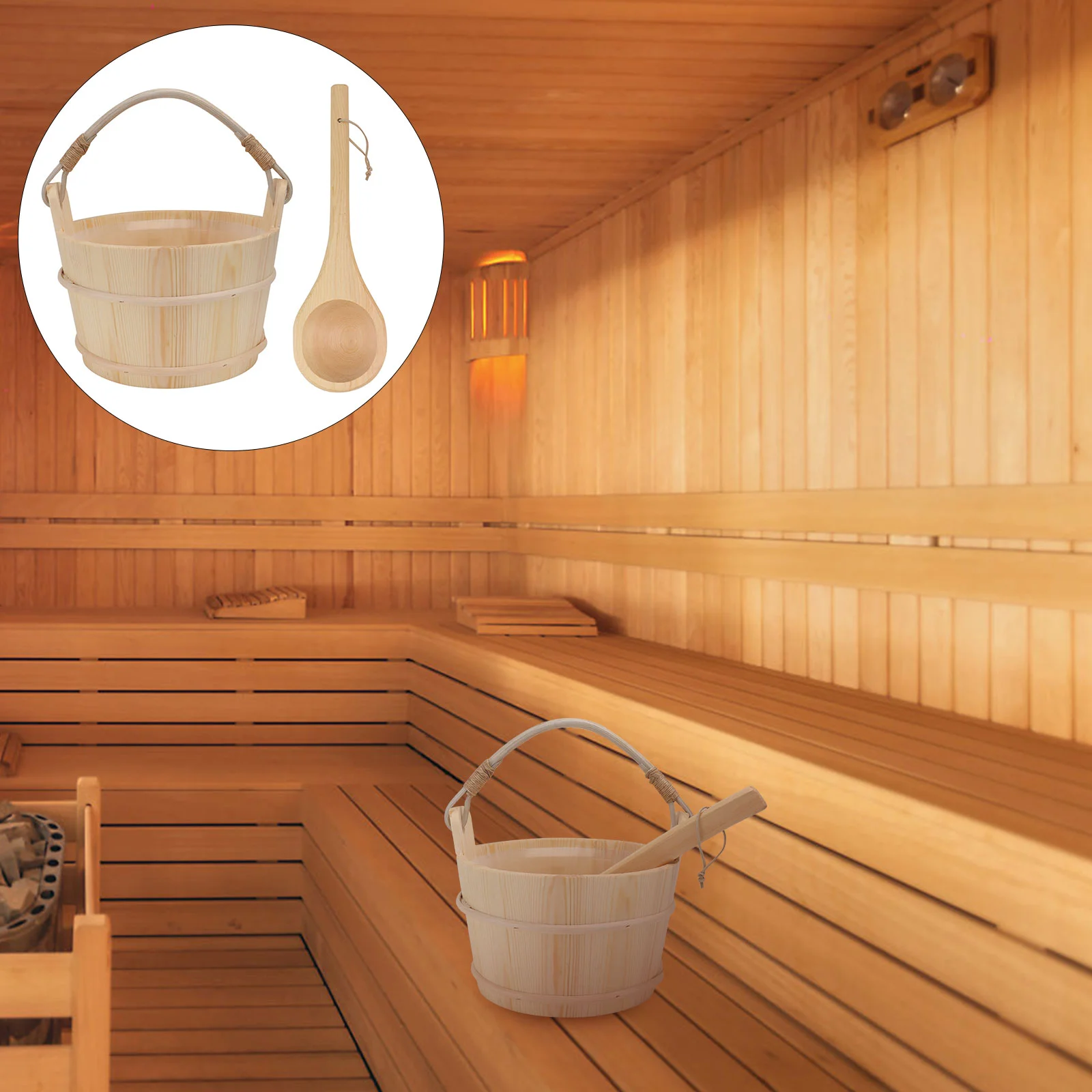 Sauna Bucket Wooden Ladle Wood Water Bath Spa Set Foot Scoop Bathing Tub Pail Spoon Shower Handmade Spoons Accessories Kit