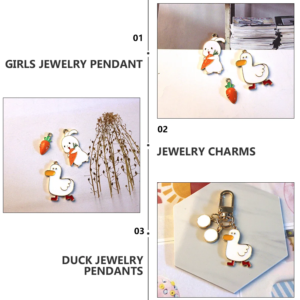 10 Pcs Duck Keychain Accessories Jewelry Charms DIY Adorns Pendants Bracelet Decor Earring Ornament Alloy