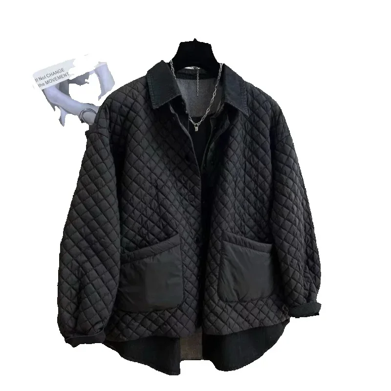 

Autumn Winter Mid-Long Cotton Jacket Women 2025 New Fashion Loose Casual Cotton Coat Pure Colour Black Outerwear Female