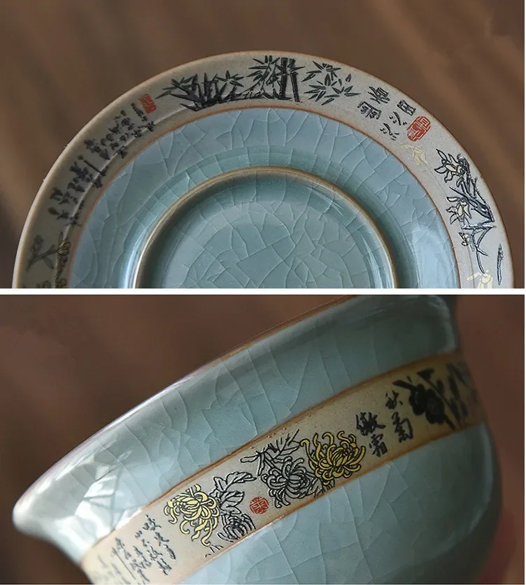 Gaiwan Cup Bowl Geyao Craft Crackle Glaze Porcelain Tureen Tea Bowl With Saucer