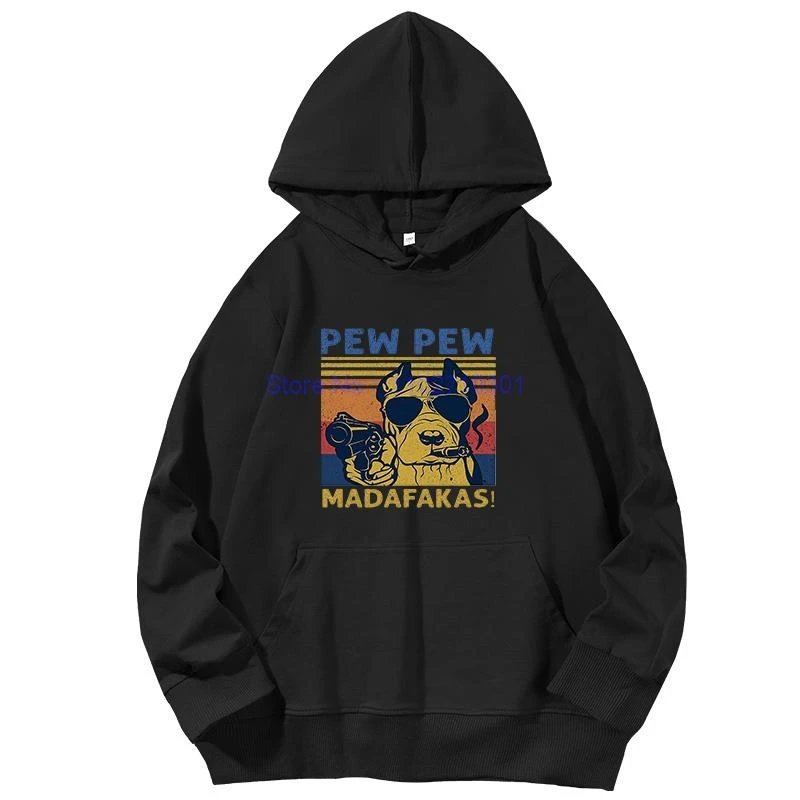 Pew Pew Madafakas Smoking & Shooting Dog Bulldog Labrador graphic Hooded sweatshirts Spring Autumn Hooded Shirt Men's sportswear