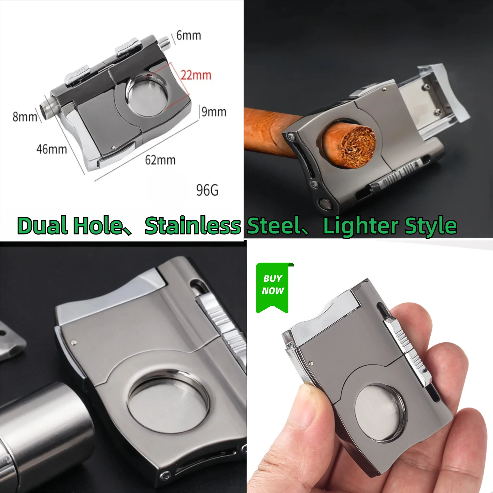 لكمة السيجار على الطراز الأخف | فتحة مزدوجة (6 مم/8 مم) | الفولاذ المقاوم للصدأ | أداة السيجار المحمولة للسفر #5