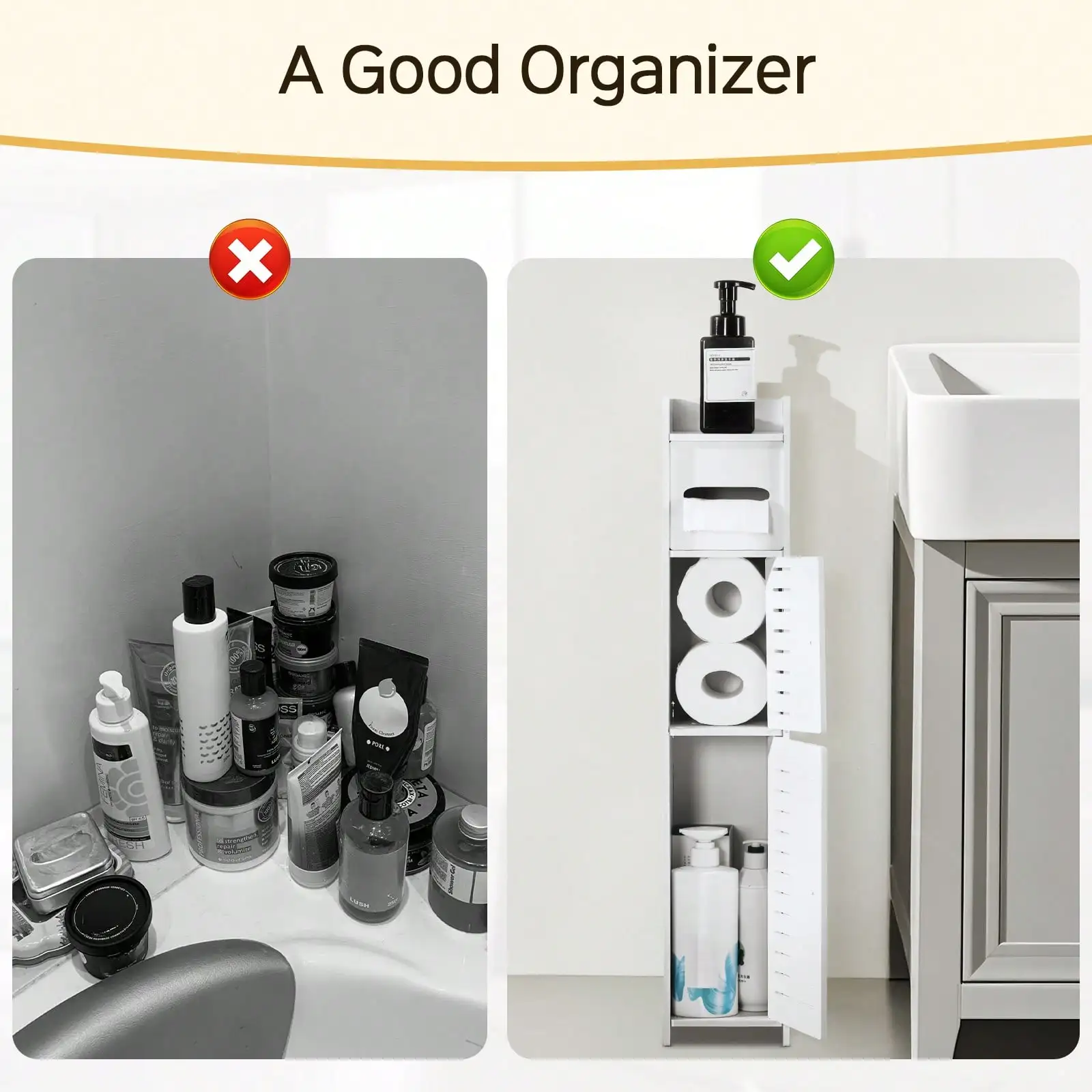 3-Tiers Slim Bathroom Storage Cabinets In Different Sizes, Collapsible Storage Cabinets, Narrow Bathroom Storage Cabinets, Slim PVC Organizers, Suitable For Tight Spaces, Easy To Assemble And Durable, Multi-Purpose Toilet Paper Holder Organizer For Bath