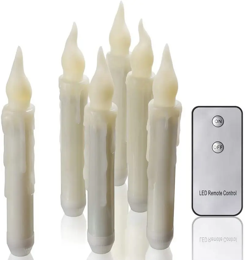 12pcs Remote control Led Flameless Taper Dipped wax Candle tealight candlestick w/Controller Wedding Xmas Home party decor-Amber