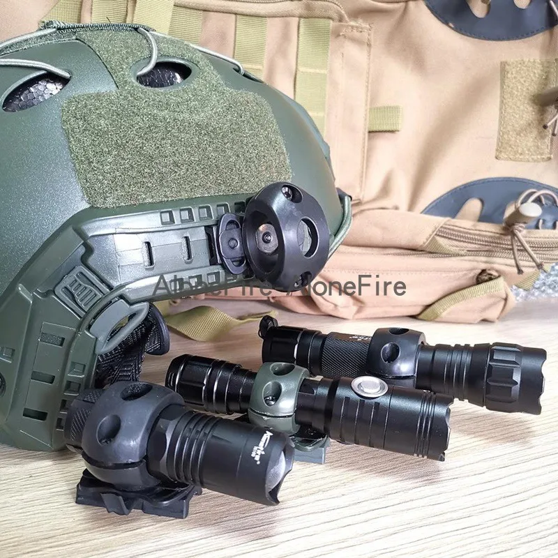 Tactical Helmet Guide Rail Flashlight Clip, 60 Degree Rotation Adjustment, Fixed Bracket Clamp, Riding Accessories