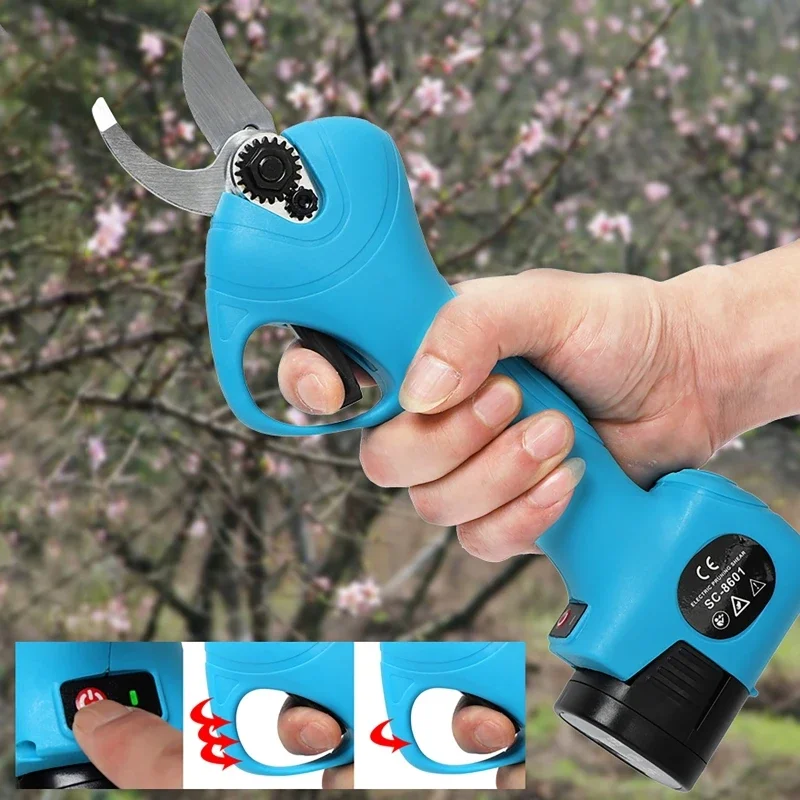 Tesoura elétrica de corte de 25mm, podador com bateria de 16.8v, tesoura de jardim eficiente, poda de bonsai, cortador de galhos de árvores, sem escova