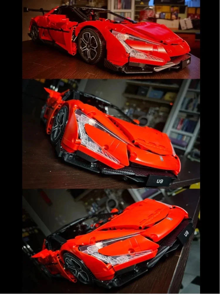 U9 Supersportwagen Technischer Baukasten 1:8 Maßstab Elektrischer Hypercar Konstruktions-Bausteine Modell DIY Montage-Spielzeug für Erwachsene
