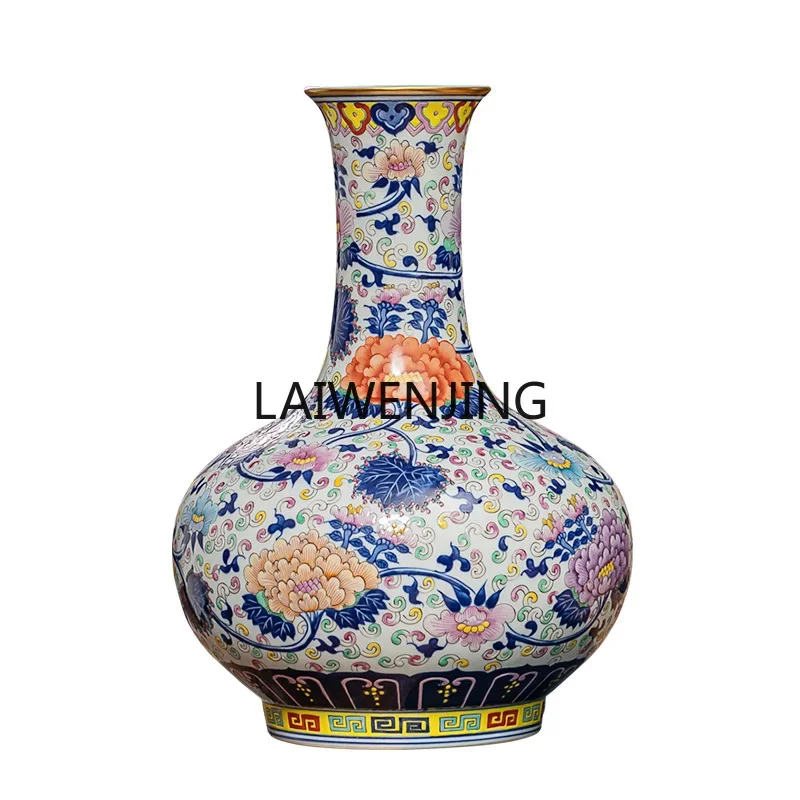 LYN Jingdezhen florero de cerámica adorno de porcelana antigua porcelana azul y blanca arreglo floral para sala de estar