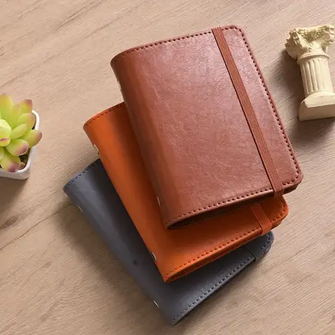 Simple A8 Leather Binder Notebook Portable Blank Line Mini Diary Planner Schedule 5 Holes Memo Pads Diary