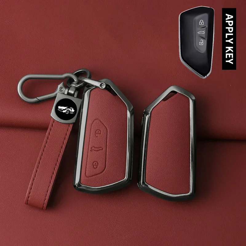 New Alloy Leather Car Key Case Cover for VW Golf 8 MK8 Teramont ID.3 ID.4 ID.5 Skoda Enyaq iV Octavia Seat Leon Auto Accessories view 5