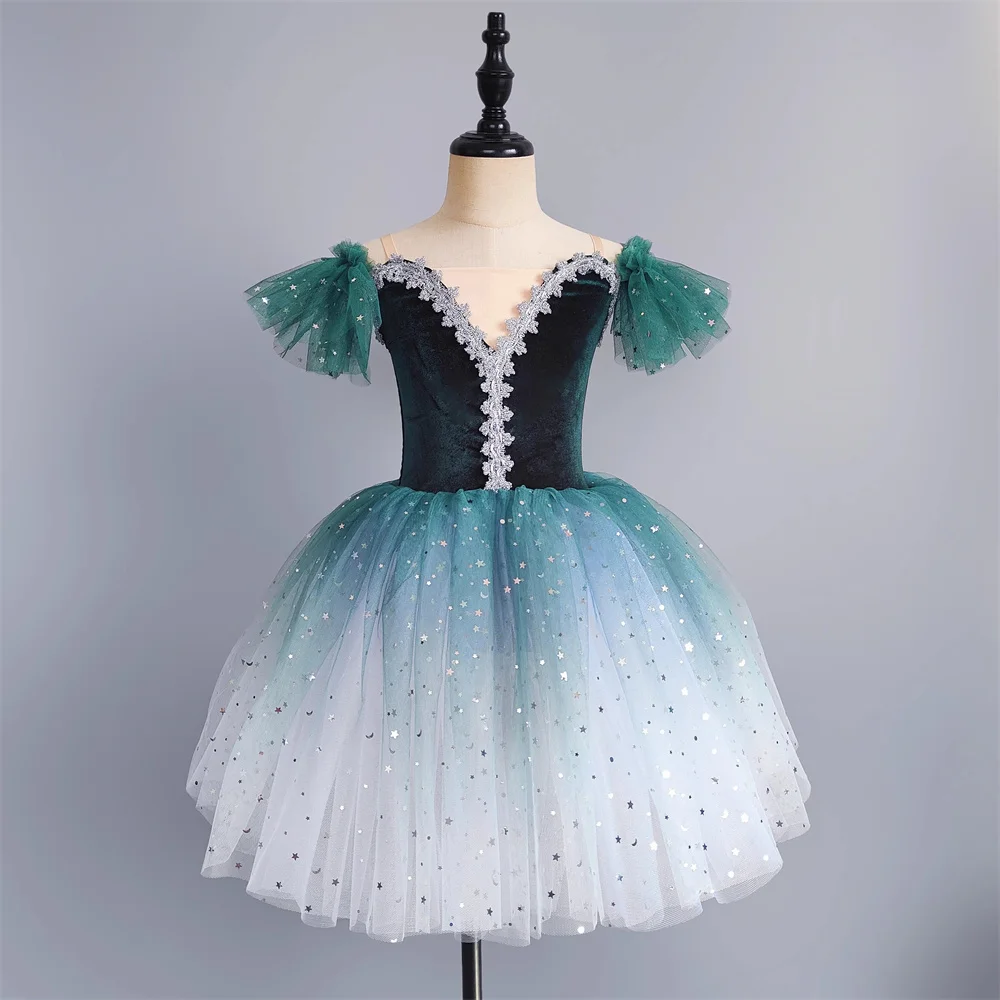 Green Ballet Dress Girls Ballet Skirt Long Dance Dress For Children Women Ballerina Performance Costumes Girls Belly Dance Wear