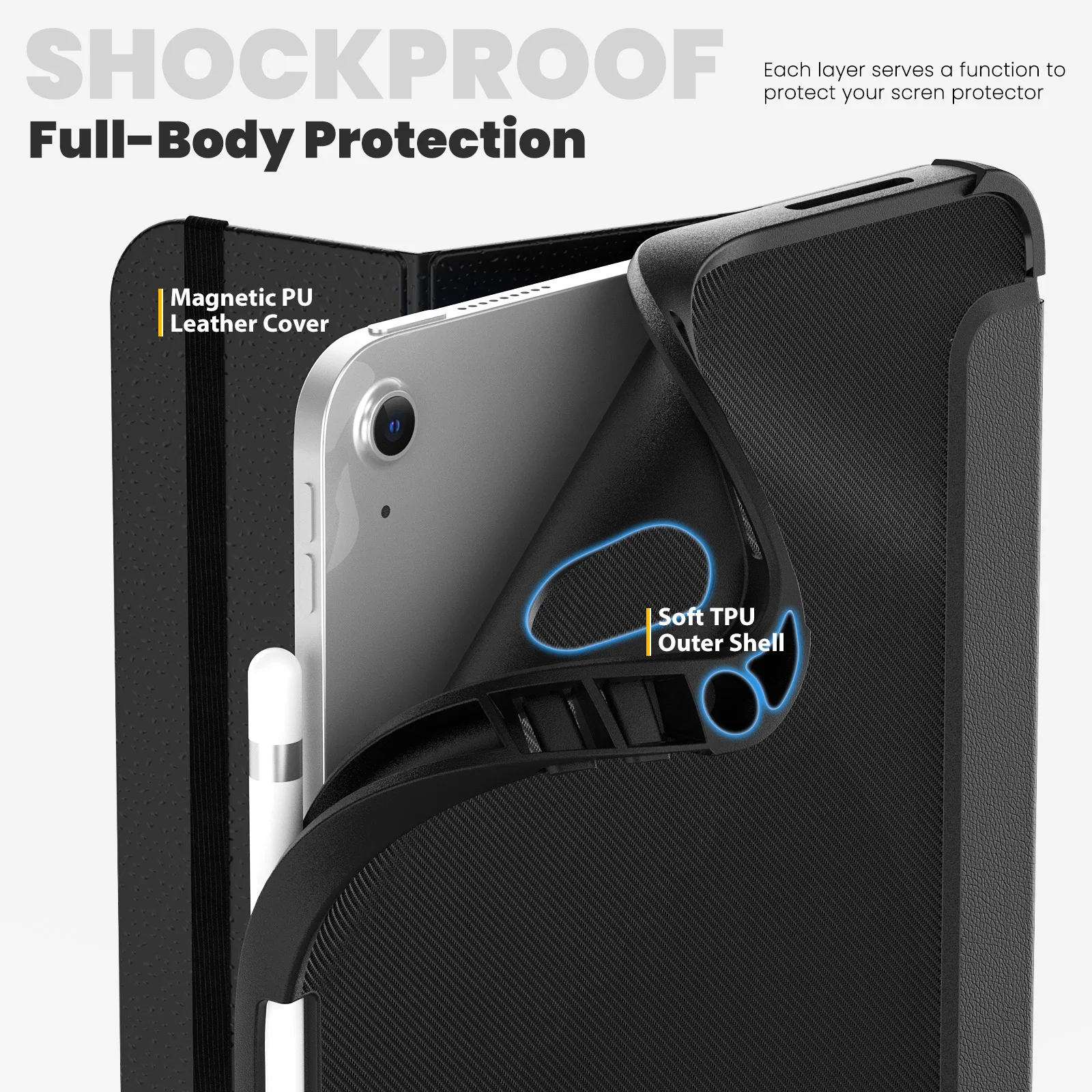 Capa de couro PU magnética para ipad, caso com função de sono e despertar automático, suporte de lápis, 10,9 polegadas, 2022, 10th Generation