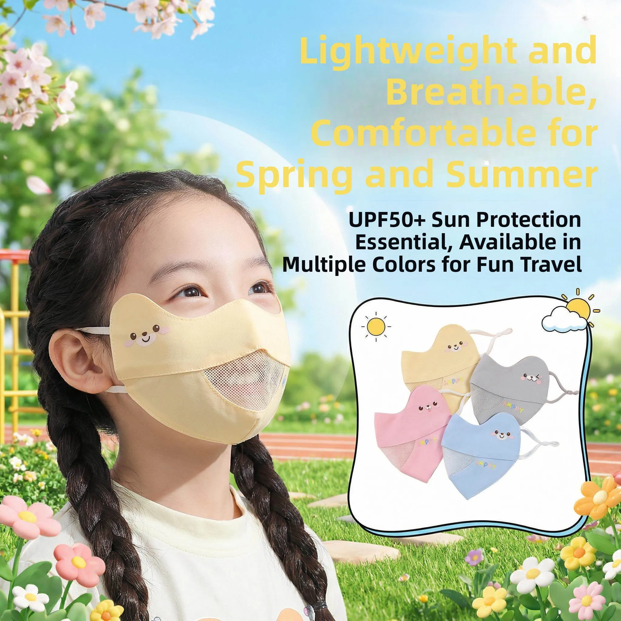 

Sun Protection Ice Silk Seamless Lightweight Children's Mask Unisex Face Cover UV Protection Bifacial Design for Boys And Girls