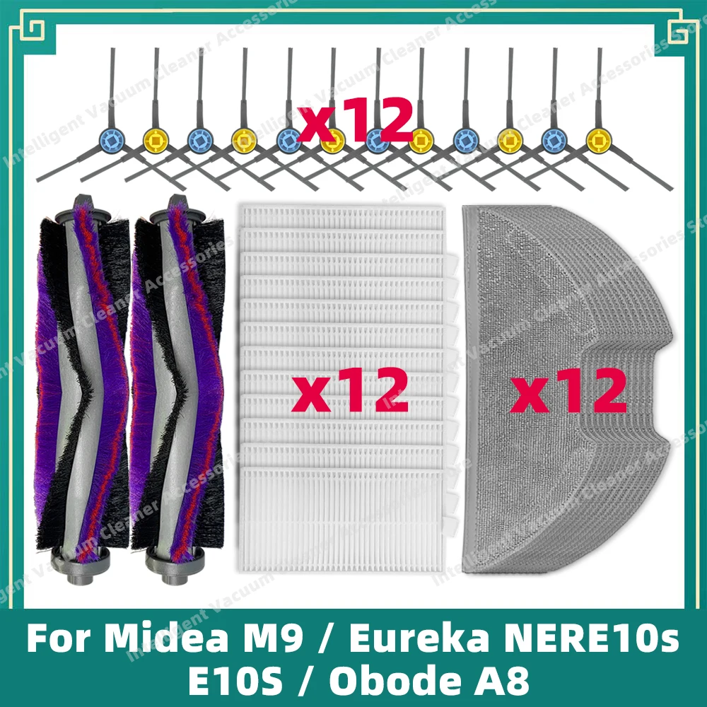 Compatible For Midea M9 / Eureka NERE10s E10S / Obode A8 / Midea VCR S10 Plus BL Main Side Brush Hepa Filter Mop Cloth Parts