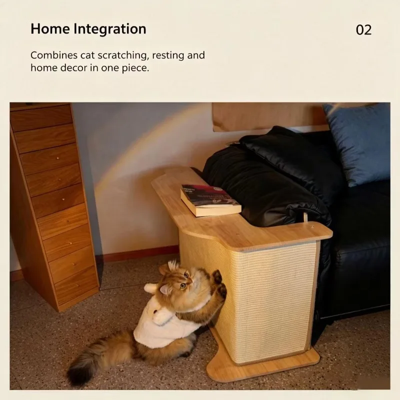 Solid Wood Sofa Armrest Scratcher Table – Sisal Scratch Post + Furniture Protector + Side Table – Human-Pet Shared Design